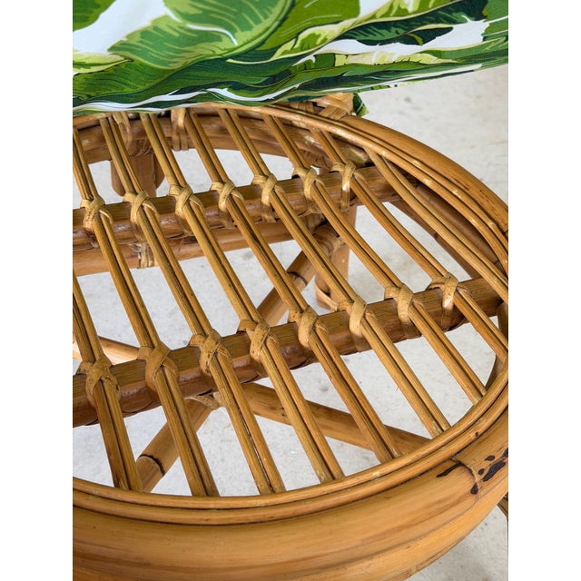 Contemporary Vintage Coastal Boho Rattan Leaf Back Side Chair With Custom Tropical Cushion For Sale - Image 3 of 12
