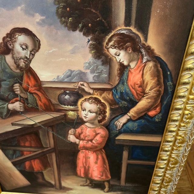1960s 20th Century Oil on Canvas Cuzco School Signed Framed Titled Work and Prayer For Sale - Image 5 of 12