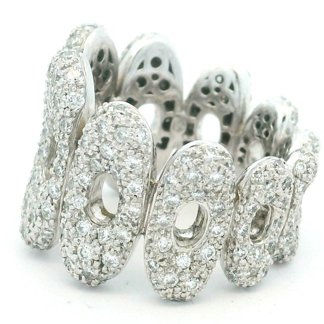 1990s Italian 18k White Gold 3 Carat Pavé Diamond Sculptural Statement Ring, Size 7 For Sale - Image 13 of 15