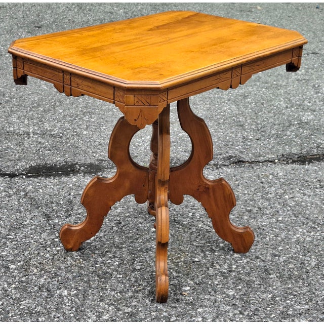 Late 19th Century Victorian Eastlake Style Mahogany and Maple Top Table For Sale - Image 5 of 6
