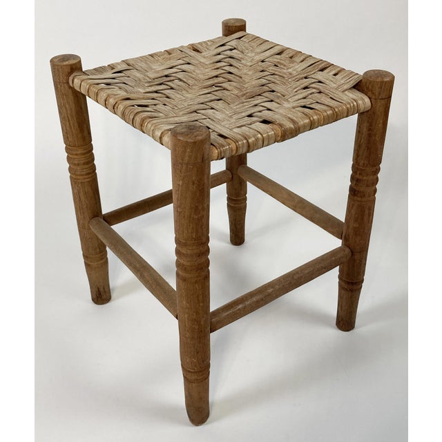 Antique Turned Wood Woven Top Stool For Sale - Image 4 of 8