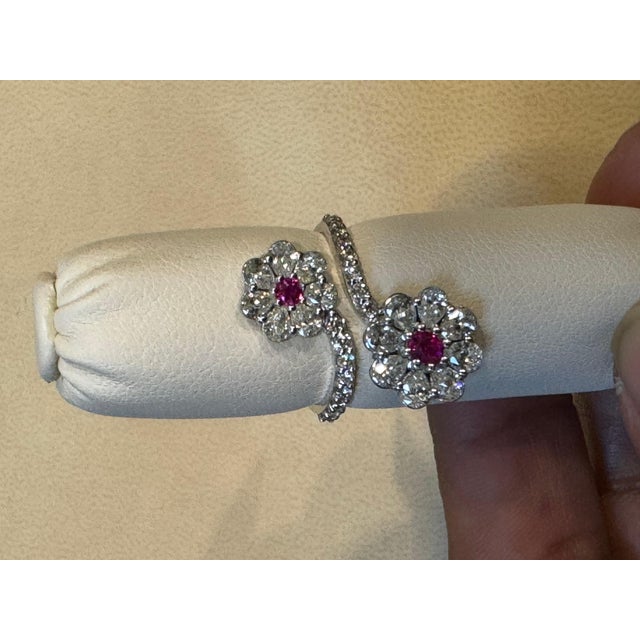 Gemstone 0.30 Ct Fine Natural Ruby & 2 Ct Finest Diamond 18 Kt White Gold Flower Ring For Sale - Image 7 of 18