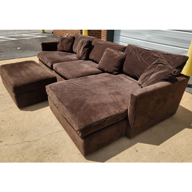 Crate & Barrel Chocolate Colored Sectional Sofa With Storage Ottoman Attributed to Crate and Barrel For Sale - Image 4 of 7