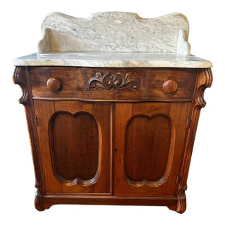 Antique Victorian Marble Top Washstand Commode Cabinet For Sale
