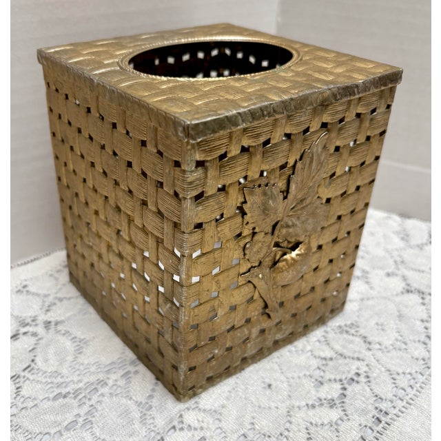 Vintage Midcentury 1960s Brass Textured Tissue Box Cover For Sale - Image 4 of 8