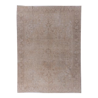 Antique Circa 1920 Taupe Subdued Heriz Hand Knotted Rug 8ft X 10ft 9in For Sale