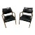 1960s Mid-Century Modern Jens Rise Style Captains Walnut Arm Chairs With Black Leather - Set of 2 For Sale