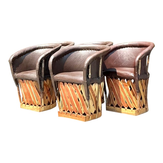 Vintage Boho Leather Equipale Chairs - Set of 5 For Sale