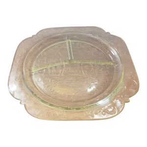 Vintage Federal Depression Glass Light Gold Madrid Pattern Divided Plate