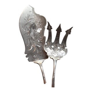 Late 19th Century Beautiful Antique Sterling Silver Fish Server & Fork Set Bailey Banks and Biddle For Sale