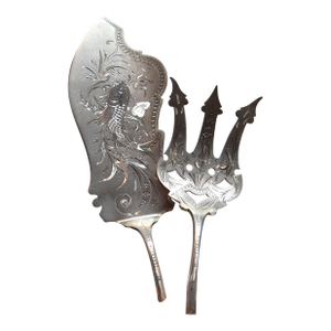 Late 19th Century Beautiful Antique Sterling Silver Fish Server & Fork Set Bailey Banks and Biddle