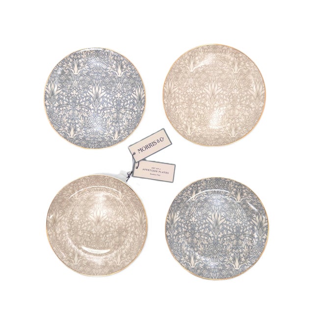 2020s Morris & Co. Strawberry Thief Porcelain Dessert/Appetizer Plates Set of 4 For Sale - Image 5 of 6