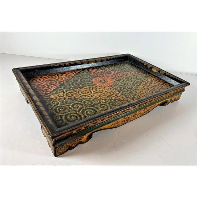 Early 21st Century Early 21st Century Colorful Painted Tibetan Design Tray For Sale - Image 5 of 11