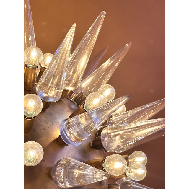 Mid Century Murano Glass Spike Sputnik Chandelier, Brass Globe, 1960s Lighting For Sale - Image 14 of 18