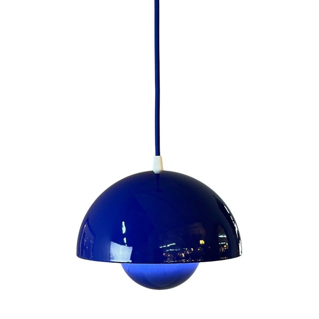 Flowerpot Pendant Lamp with Blue Enamel by Verner Panton for Louis Poulsen For Sale