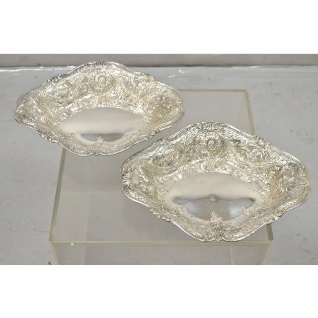 Pair of 1900s M&H English Victorian Art Nouveau Silver Plate Floral Repousse Fruit Bowls For Sale - Image 12 of 12