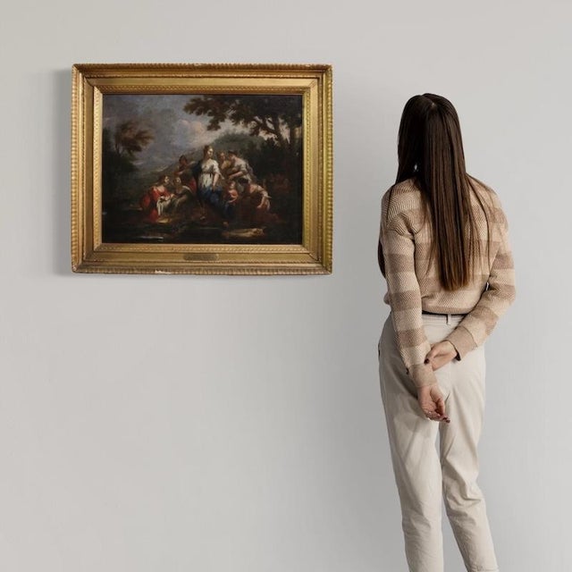 An important Italian painting from the first half of the 18th century. This oil on canvas artwork depicts the famous...