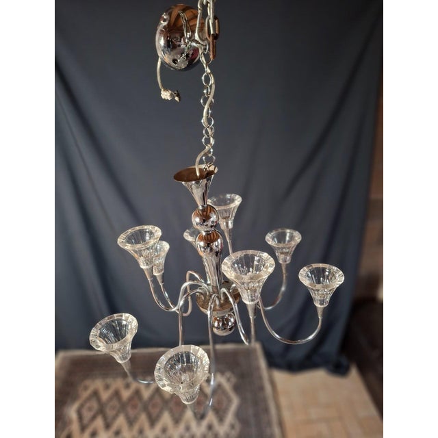Chandelier in Chrome Metal and Thick Glass, 1960s For Sale - Image 4 of 9