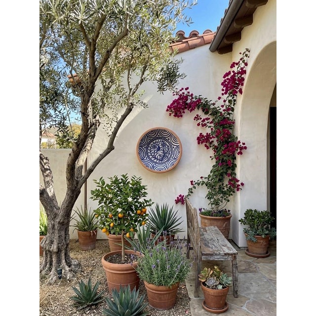 Vintage Hand-Painted Spanish Terracotta Bowl – Cobalt Blue Bird & Floral Motif For Sale - Image 10 of 12