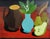 Red 1977 'Blue Vase & Pears' Vintage Original Still Life Tempera Painting by Swedish Artist Eric Cederberg (1897-1984), Framed For Sale - Image 8 of 11