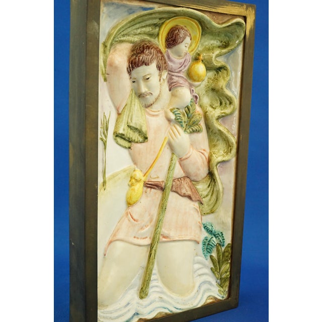 Bas-Relief Plaque Sculpture of Saint Christopher with Baby Jesus from Le Tre Aaa, Turin, Italy, 1920s For Sale - Image 14 of 18