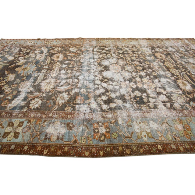 1900 - 1909 1900s Antique Malayer Handmade Allover Pattern Distressed Blue Wool Rug For Sale - Image 5 of 8