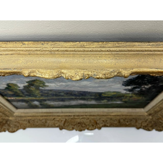 1920s Impressionist Oil Painting Fishing River Orne Normandy France by André Pré For Sale - Image 9 of 11