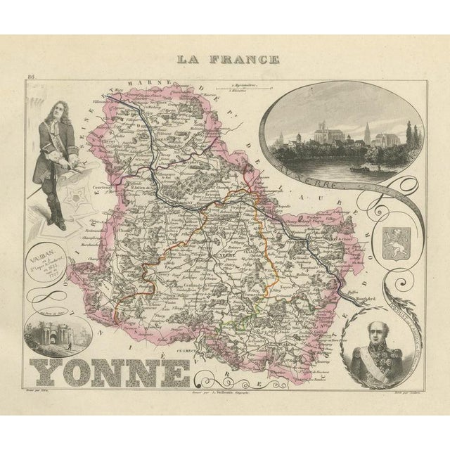 Antique Map of the Yonne, Auxerre, Vauban and Marshal Davout, 1860 For Sale - Image 12 of 12