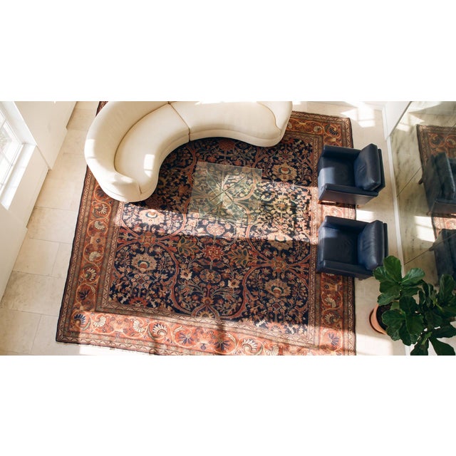 Peaceful Charcoal Background Color With Allover Rosettes Pattern Antique Sultanabad Persian Rug For Sale - Image 13 of 15