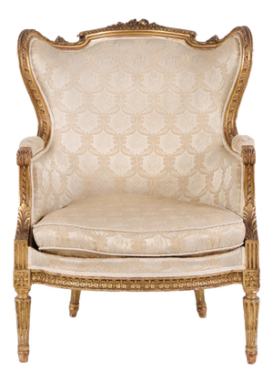 Bergère Armchair in Gilded Wood and Light Fabric, 1860