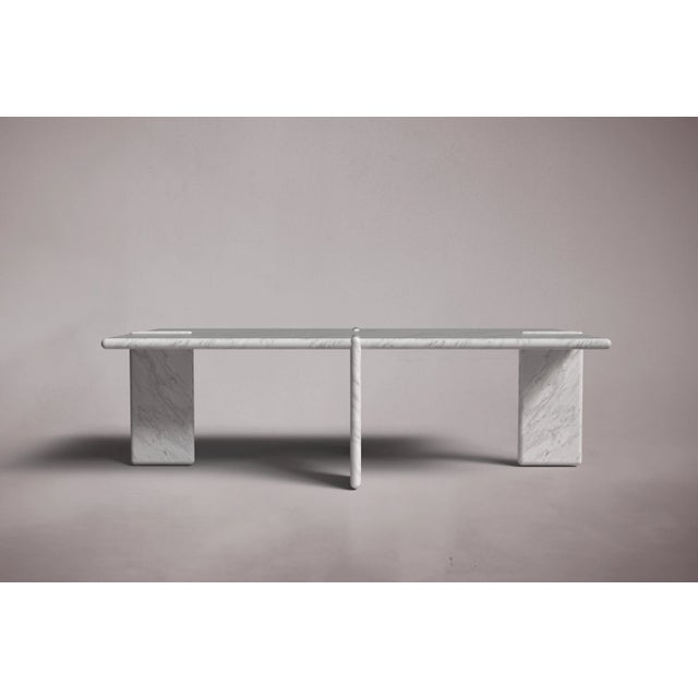 Postmodern Luna Rectangular Italian Carrara Marble Coffee Table 55" For Sale - Image 3 of 5