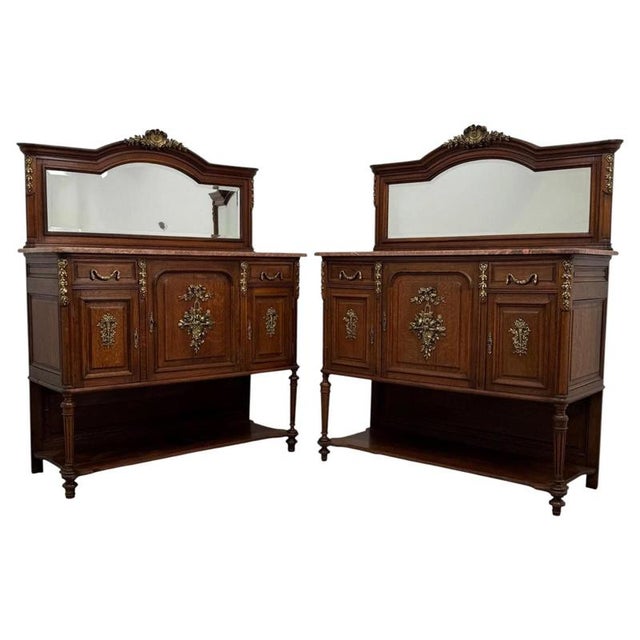 19th Century Antique French Marble-Top Cabinets with Mirrors, Set of 2 For Sale - Image 17 of 17
