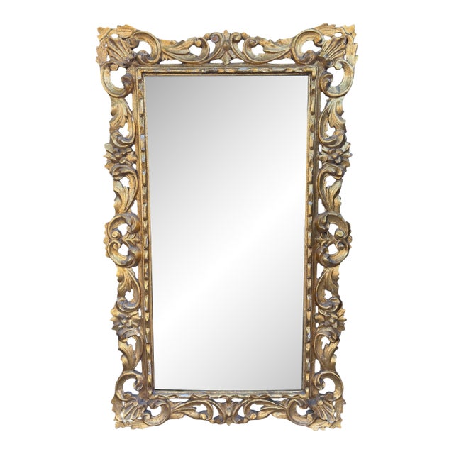 Antique Italian Giltwood Mirror W Venetian Antiqued Glass For Sale