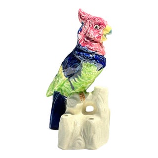 Vintage Glazed Ceramic Bird With Flower Frog For Sale
