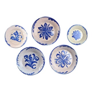 Fajalauza Granada Blue and White Plates from Lebrillos, 1800s, Set of 5 For Sale