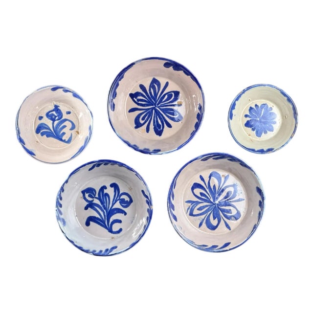 Fajalauza Granada Blue and White Plates from Lebrillos, 1800s, Set of 5 For Sale