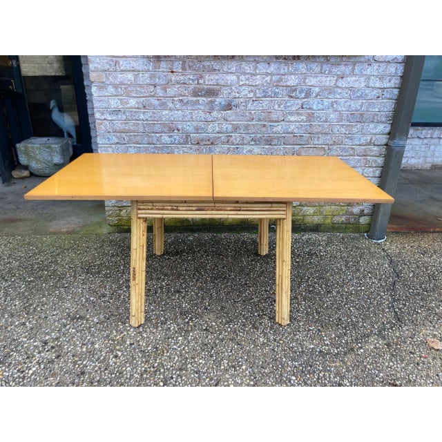1960s Bamboo & Wood Game or Dining Table For Sale - Image 4 of 7