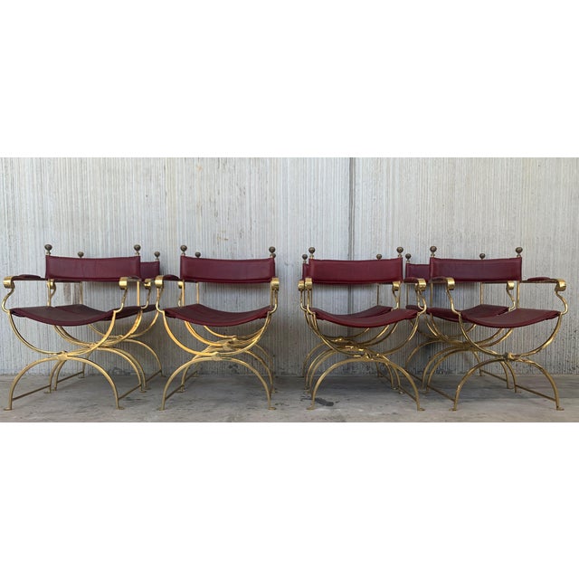 Metal 1960s Italian Hollywood Regency Chrome and Leather Savonarola Director's Chairs - Set of 8 For Sale - Image 7 of 12
