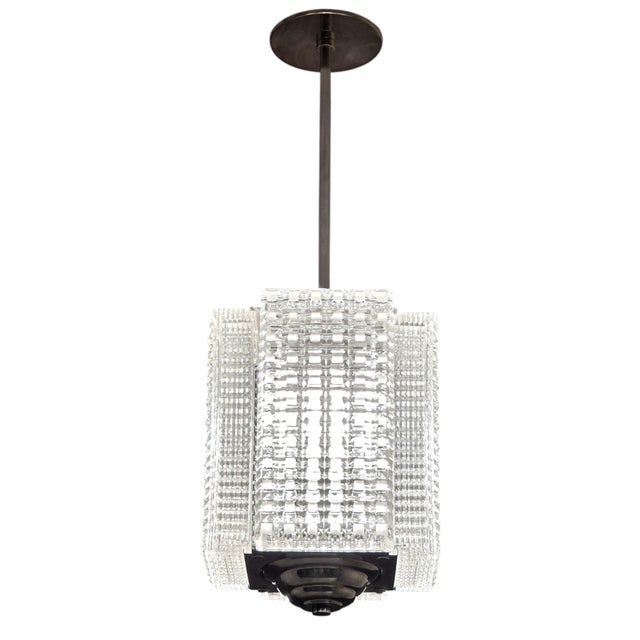 Mid 20th Century Rectangular 4 Panel Architectural Lantern, Art Glass, Polished Nickel & Chrome Stem For Sale - Image 10 of 14