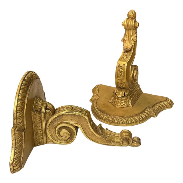 Mid-Century French Empire Revival Terracotta Wall Brackets W/ Water Gilt - Pair For Sale