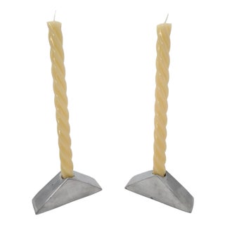 Modern Candlesticks in Polished Aluminium, 2000s, Set of 2 For Sale