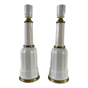 1960s Heiberg Denmark Porcelain and Brass Table Lamps - a Pair