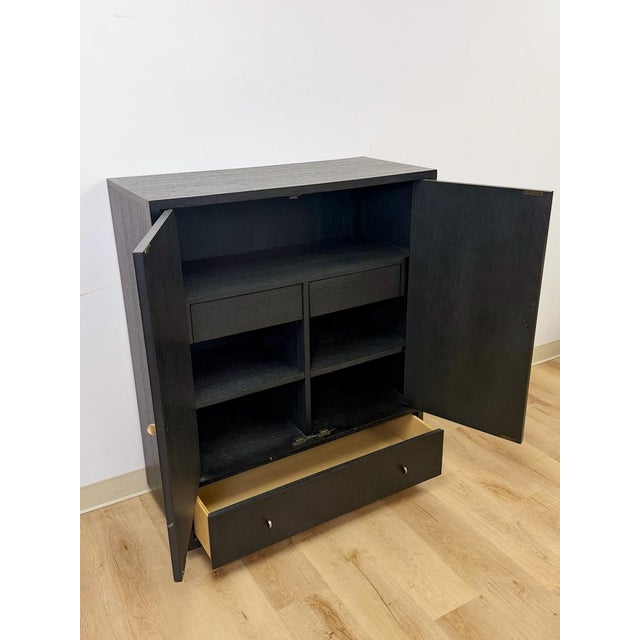 Bobby Berk Modern Black Tallboy Cabinet, Beige Oval Cane Inlay MCM Style For Sale - Image 9 of 12