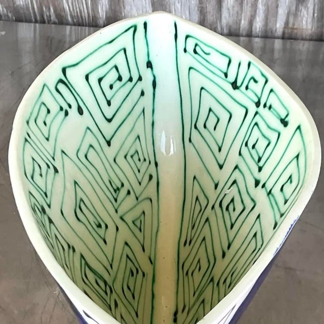 Vintage Signed Hand Painted Glazed Ceramic Vessel For Sale - Image 13 of 15