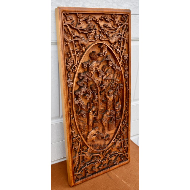 Vintage Wood Wall Plaque Chinese Hand Carved Panel High Relief Figural Asian 3d For Sale In Philadelphia - Image 6 of 16