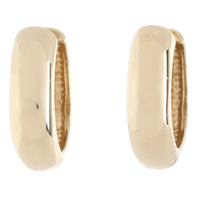 Medium Thick Huggie Hoops, 14k Yellow Gold, Length .5 Inches, Pair For Sale