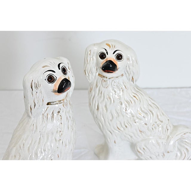English 19th Century Pair of Staffordshire Dogs with Glass Eyes For Sale - Image 4 of 7