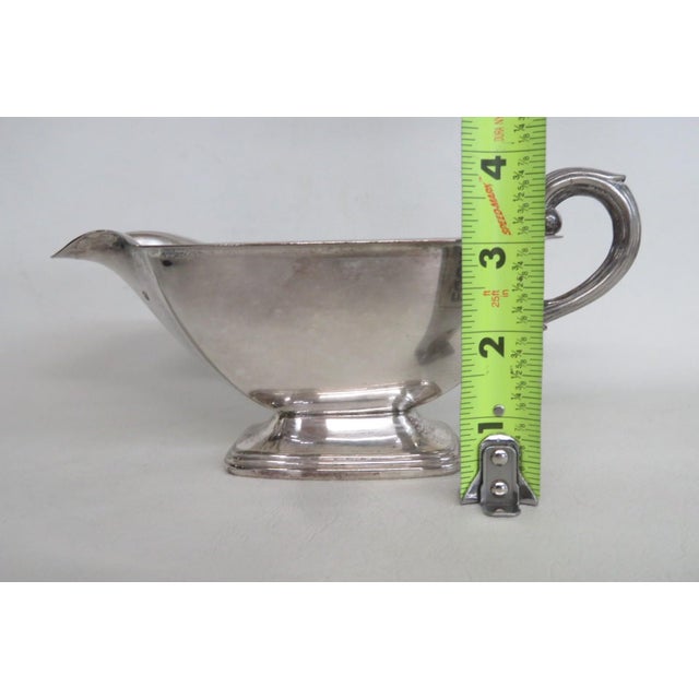 Mid 20th Century Metal Gravy Boat Silver Plated Sauce Serving Dish With Scrollwork Handle For Sale - Image 12 of 15