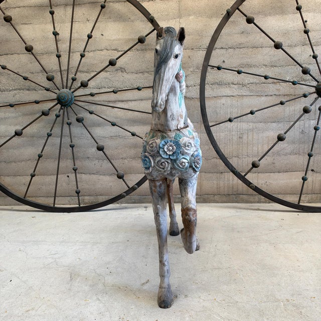 1900 - 1909 Continental Decorative Carousel Horse Hand Carved Circa 1900 55" Tall For Sale - Image 5 of 17