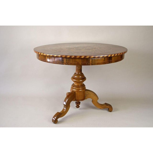 Antique Biedermeier Round Coffee Table with Marquetry Works, 1860 For Sale - Image 6 of 18